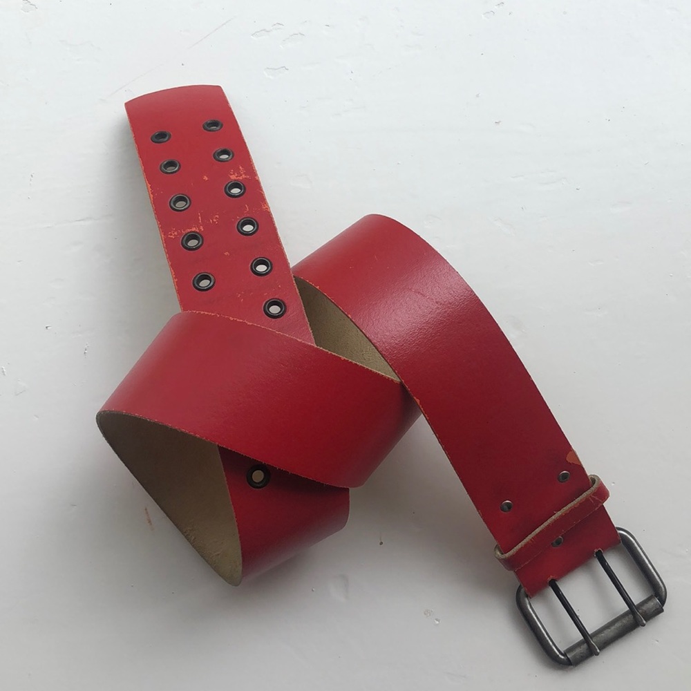 Vintage Wide Leather Belt. Red.